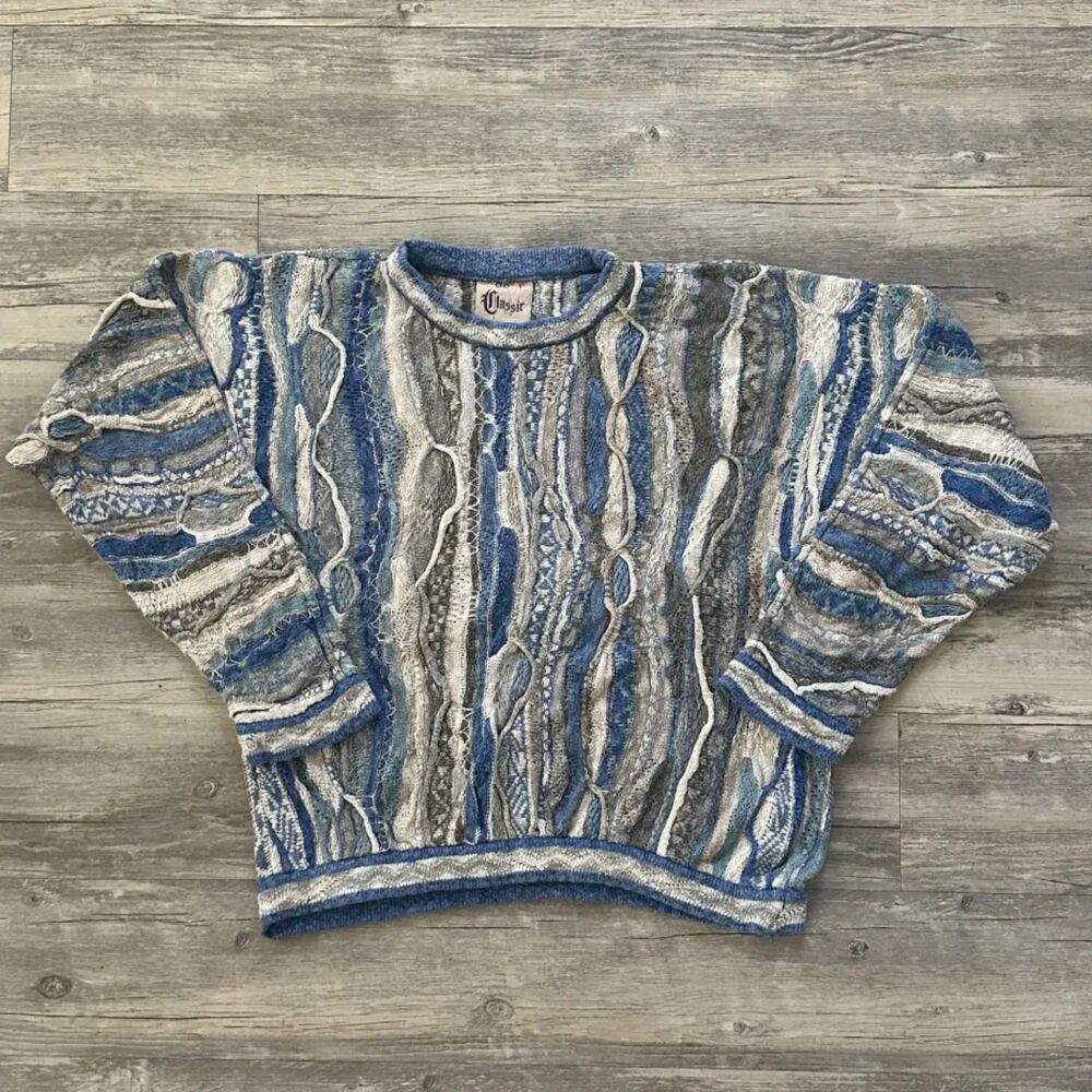Vintage 90s Coogi Classic 3D Multicolored Knit Sweater Size Medium Hip-Hop